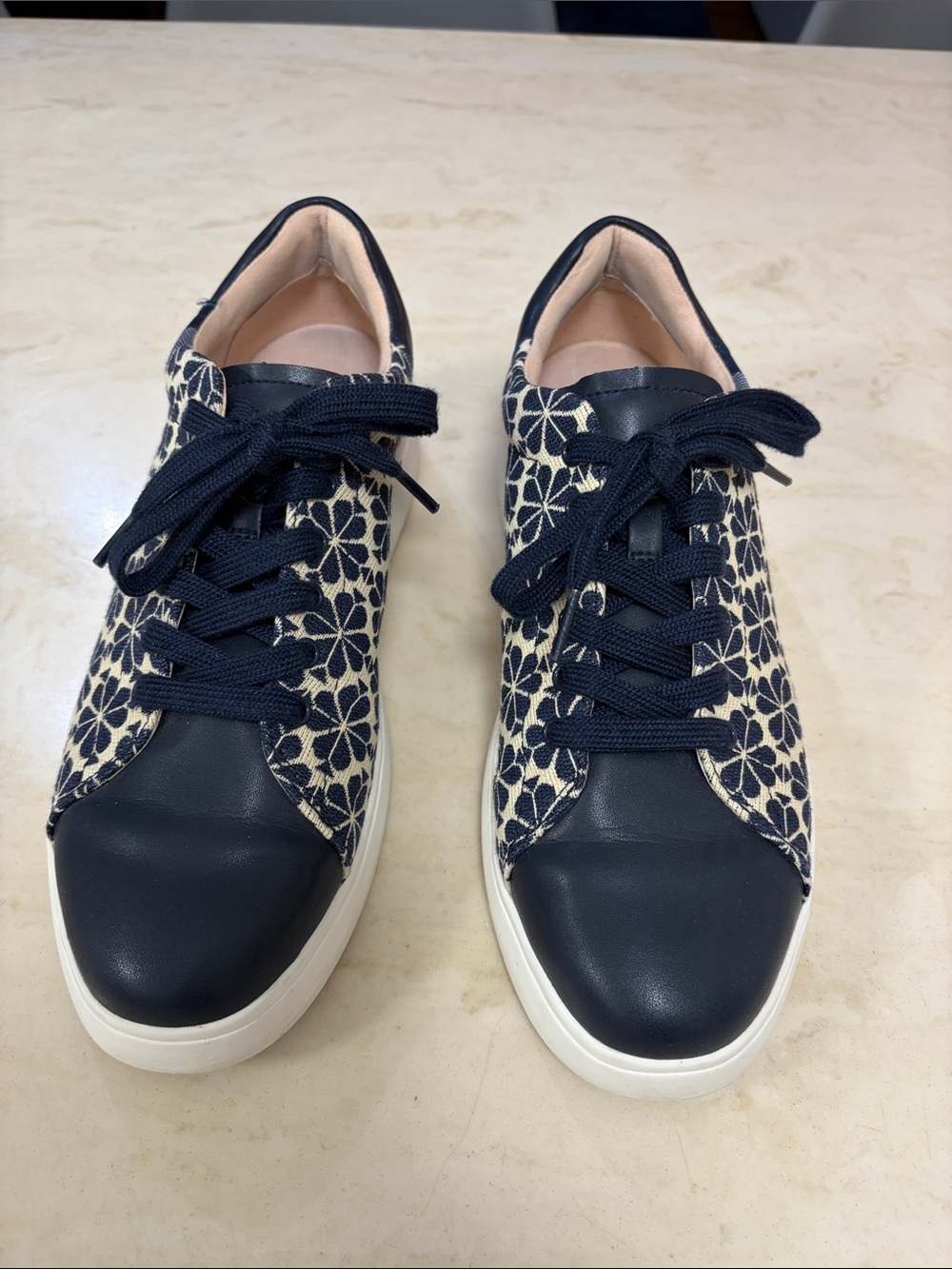 Navy Floral Pattern Lace-Up Sneakers